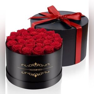 Luxury Red Roses in Black Box NATROSES Forever Preserved Flowers, 27 Pieces